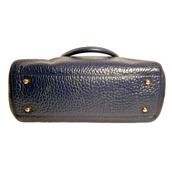 Authentic Daks London Satchel Handbag Purse Logo Blue Leather Studs Footed - Picture 8 of 16